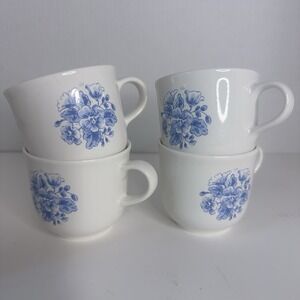 Corelle Corningware Stoneware Coffee Cups in Blue Floral Prints‎